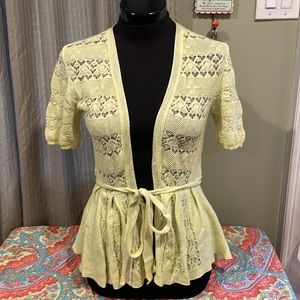 Anthropologie Knitted & Knotted Yellow Short Sleeve Cardigan